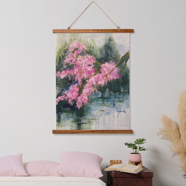 Gebirgskrebserblüten mit hängenden Tapisserien Wandteppich Mit Holzrahmen (Schlafzimmer)