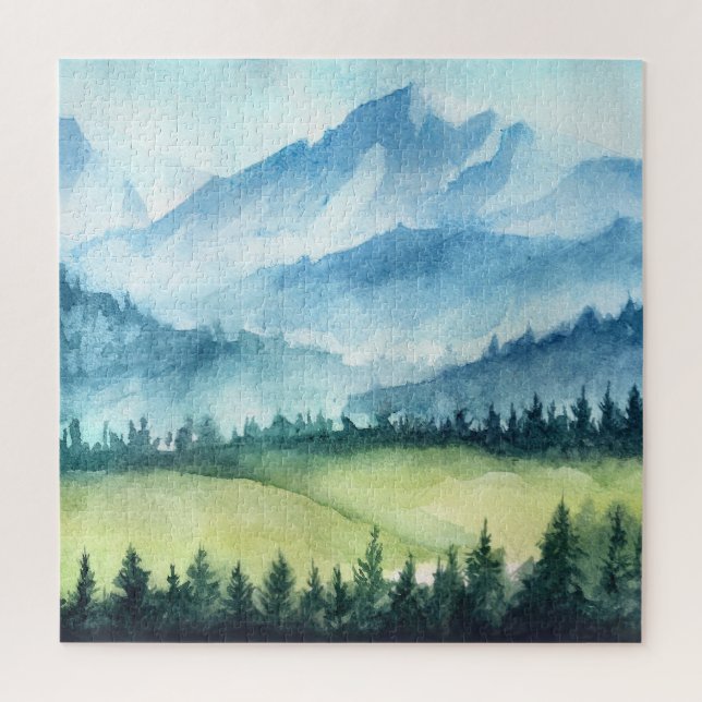 Gebirgslandschaft, künstlerische Aquarellmalerei (Vertikal)