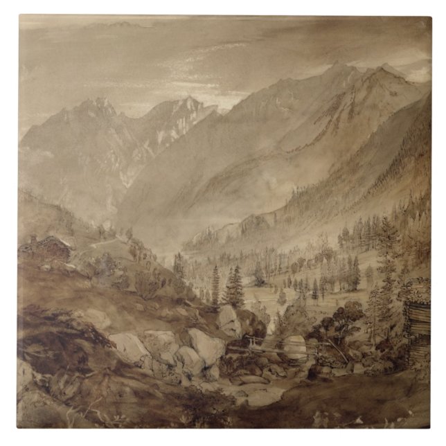 Gebirgslandschaft, Macugnaga, 1845 (Stift u. Braun Fliese (Vorderseite)