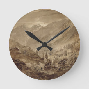 Gebirgslandschaft, Macugnaga, 1845 (Stift u. Braun Runde Wanduhr