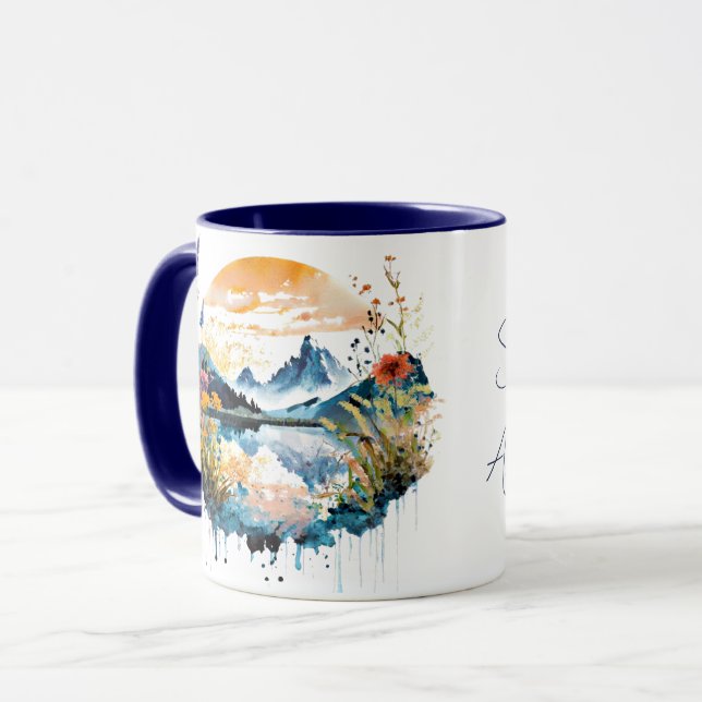 Gebirgslandschaft mit Aquarellfarben Tasse (Vorderseite Links)