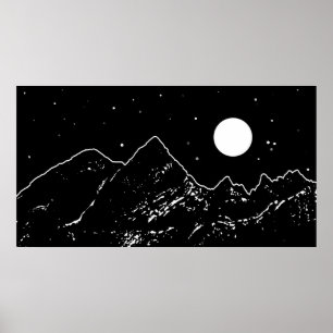 Gebirgslandschaft schwarz-weiß poster