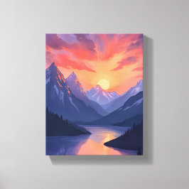 Gebirgslandschaft Sonnenuntergang | Wasserfarben-L Leinwanddruck