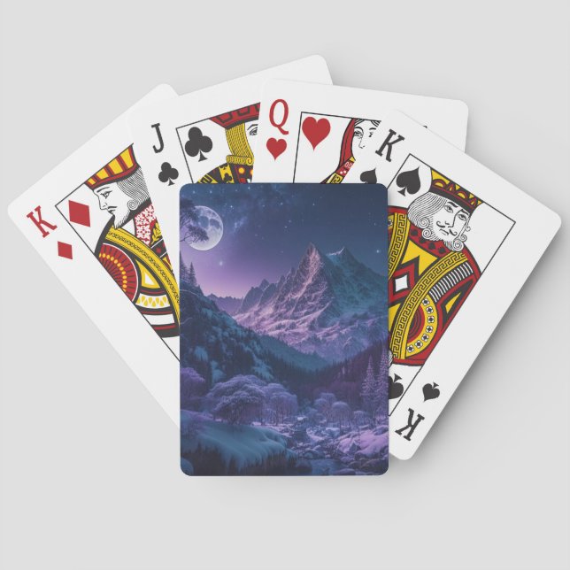 Gebirgsnacht mit Mond Spielkarten (Rückseite)