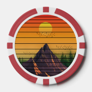 GEBIRGSNATUR VINTAGE SONNENUNTERGANG LANDSCHAFT POKERCHIPS