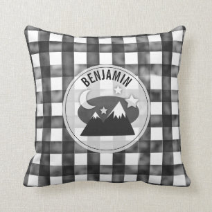 Gebirgsschwarzweiss-Gingham-Kinderzimmer Kissen