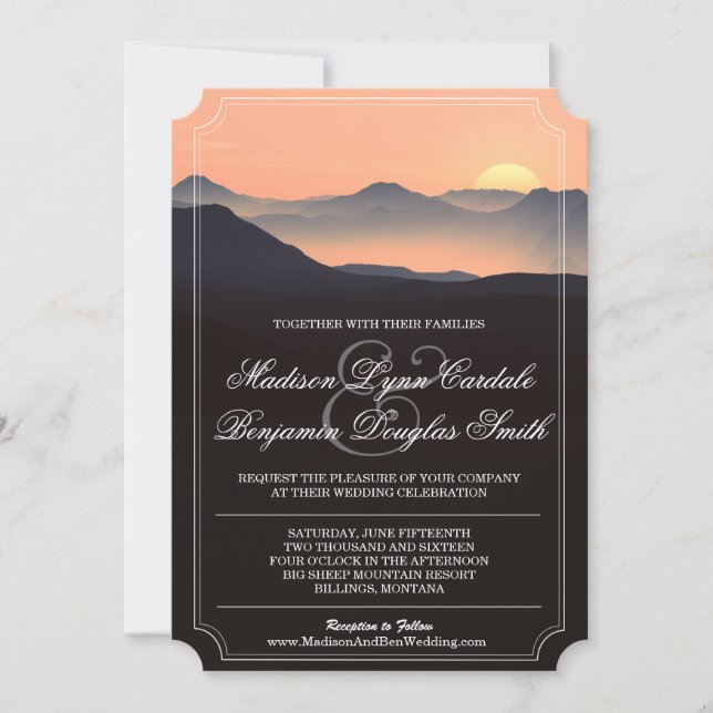 GebirgsSilhouette-Abends-Sonnenuntergang-Hochzeit Einladung (Vorderseite)