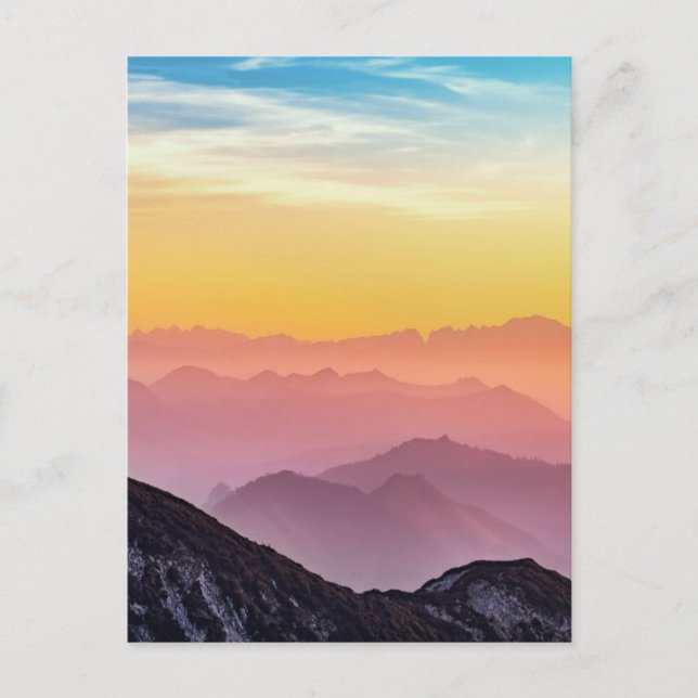 Gebirgssonnenaufgang Friedlich farbenfroh inspirie Postkarte (Vorderseite)