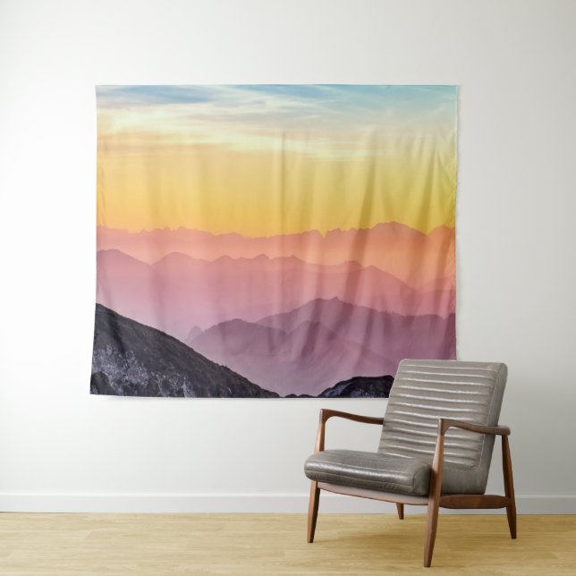Gebirgssonnenaufgang Friedlich farbenfroh inspirie Wandteppich (Beispiel (Horizontal))