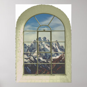 Gebirgsspitzen-Imitat-Fenster-Ansicht Poster