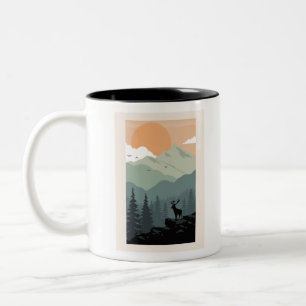 Gebirgswald Bäume Vögel Tierische Silhouette Zweifarbige Tasse
