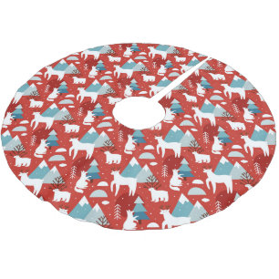 Gebirgswelt Rot und Blau Muster Polyester Weihnachtsbaumdecke