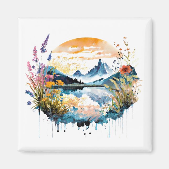 Gebirgszene Watercolor Magnet (Vorne)