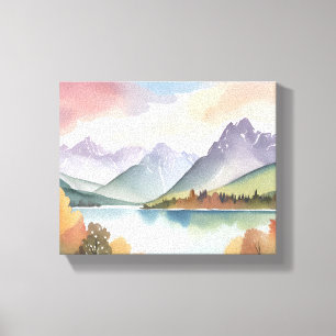 Gebirgszug   Luftige Natur Aquarell Landschaft Leinwanddruck