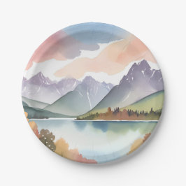 Gebirgszug | Luftige Natur Aquarell-Landschaft Pappteller
