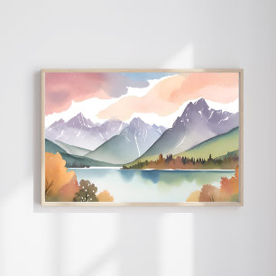 Gebirgszug   Luftige Natur Aquarell Landschaft Poster
