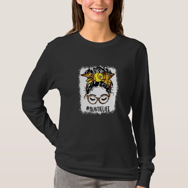 geblasene Softball Auntie Messy Bun Game Day Mutte T-Shirt (Vorderseite)