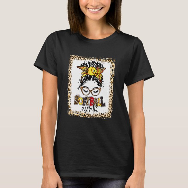 geblasene Softball Auntie Messy Bun Game Day Mutte T-Shirt (Vorderseite)