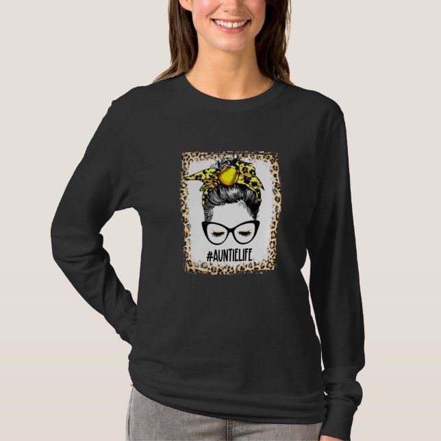 geblasene Softball Auntie Messy Bun Game Day Mutte T-Shirt (Vorderseite)