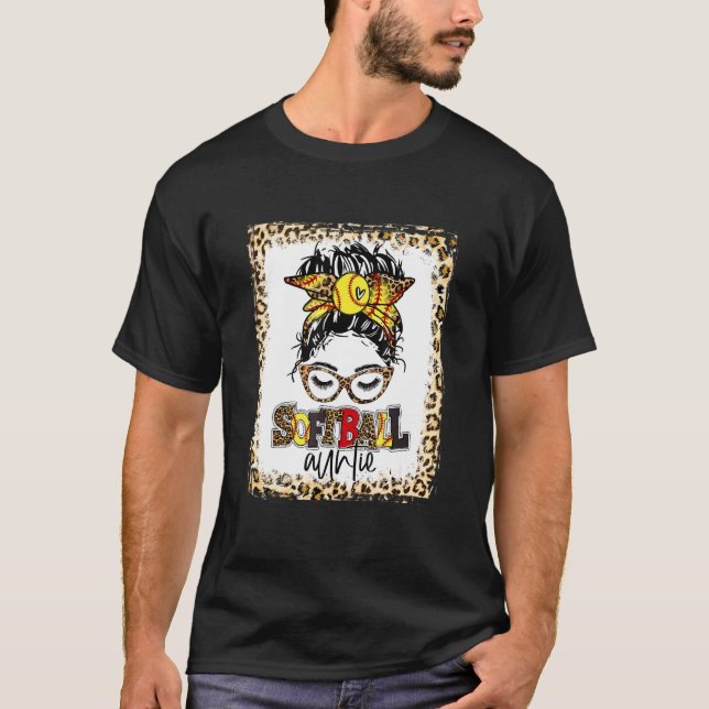 geblasene Softball Auntie Messy Bun Game Day Mutte T-Shirt (Vorderseite)