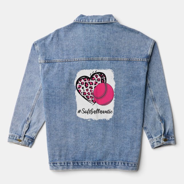 geblasene Softball Auntie Pink Leopard Herz Messy Jeansjacke (Rückseite)