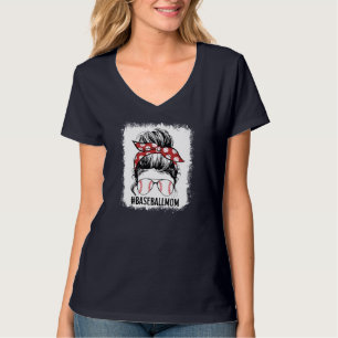 Gebleicht Baseball Mama Messy Bun Game Day Mutter T-Shirt