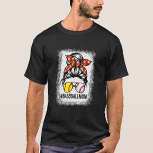gebleicht Baseball Mama Messy Bun Softball Mama Mo T-Shirt