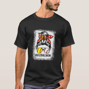 gebleicht Baseball Mama Messy Bun Softball Mama Mo T-Shirt
