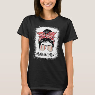 gebleicht Baseball Mama Messy Bun Softball Mama T-Shirt