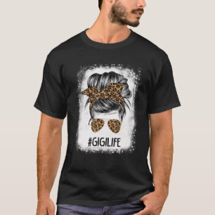 Gebleicht Gigi Life Leopard Messy Bun Women Mother T-Shirt