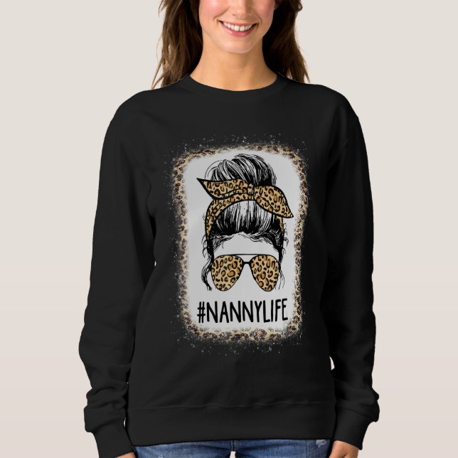 Gebleicht Kindermädchen Leopard, Messy Bun Mutter  Sweatshirt (Vorderseite)