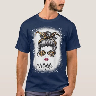 gebleicht Lolly Life Messy Hair Bun Leopard Print T-Shirt