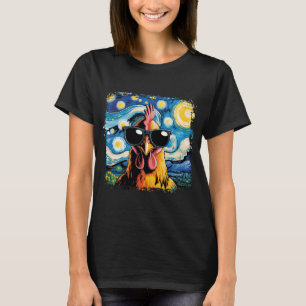 Gebleicht Lustiges Huhn Sternennacht Van Gogh Küke T-Shirt
