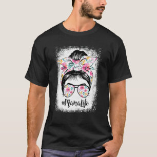 gebleicht Mama Life Messy Haar Bun Floral Frauen M T-Shirt