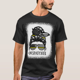 gebleicht Messy Bun Hair Dispatcher American Flag T-Shirt