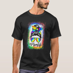 Gebleicht Messy Bun Mama Leben Gefärbte Krawatte M T-Shirt