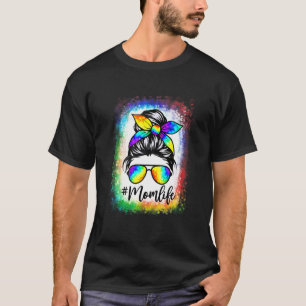 Gebleicht Messy Bun Mama Leben Gefärbte Krawatte M T-Shirt