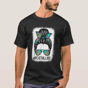 Gebleicht Postleben Mama Leopard Messy Bun Mütter T-Shirt