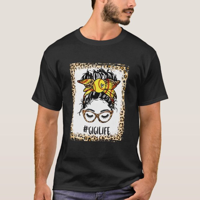 gebleicht Softball Gigi Messy Bun Game Day Mütter T-Shirt (Vorderseite)