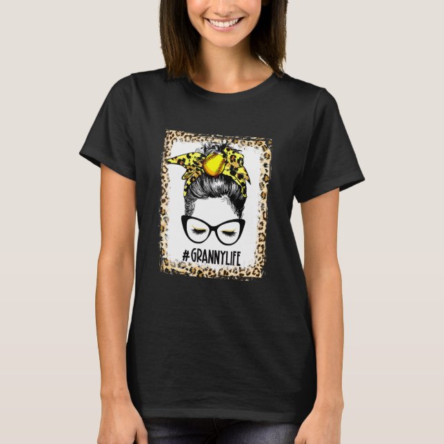 gebleicht Softball Granny Messy Bun Game Day Mutte T-Shirt (Vorderseite)