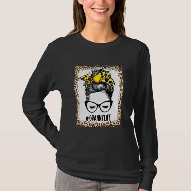 gebleicht Softball Granny Messy Bun Game Day Mutte T-Shirt (Vorderseite)
