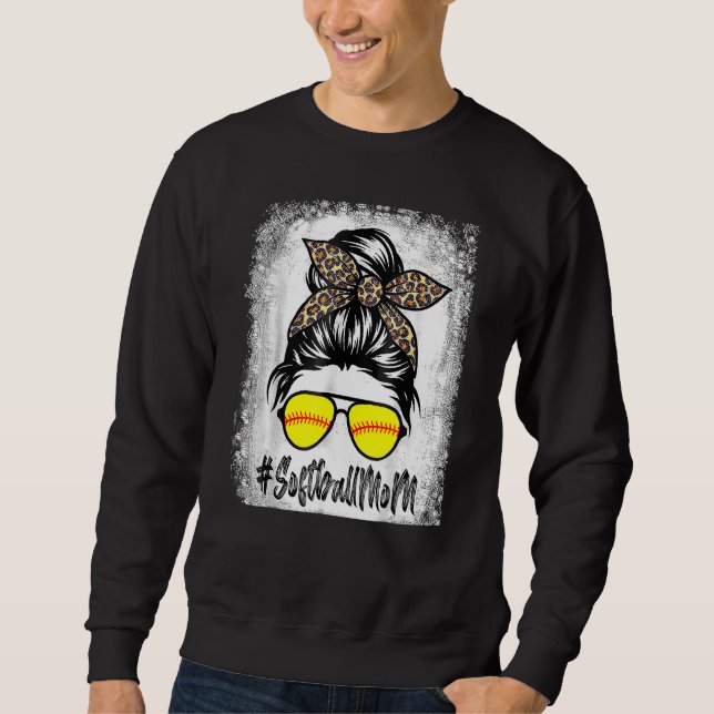 gebleicht Softball Mama Leben mit Leopard und Mess Sweatshirt (Vorderseite)