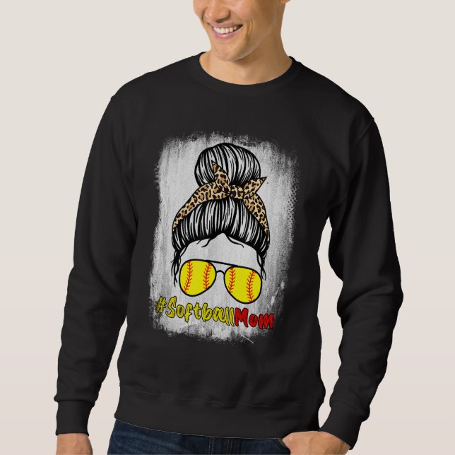 gebleicht Softball Mama Leben mit Leopard und Mess Sweatshirt (Vorderseite)