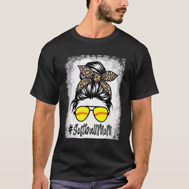gebleicht Softball Mama Leben mit Leopard und Mess T-Shirt (Vorderseite)