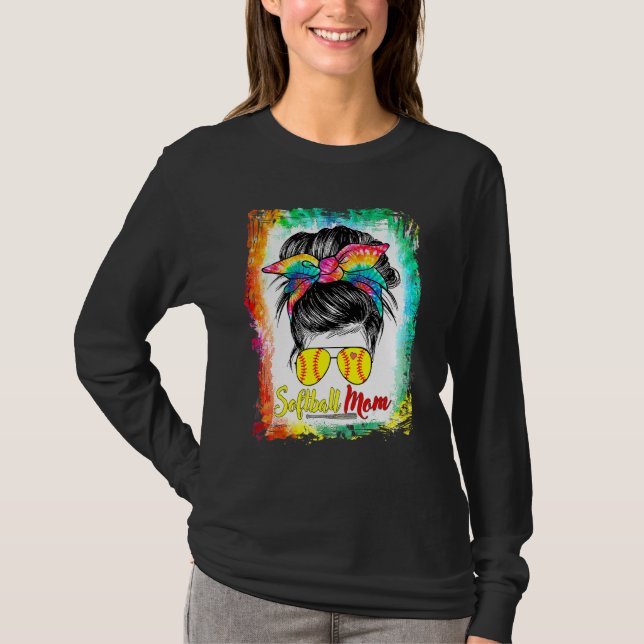 gebleicht Softball Mama Leben mit Leopard und Mess T-Shirt (Vorderseite)