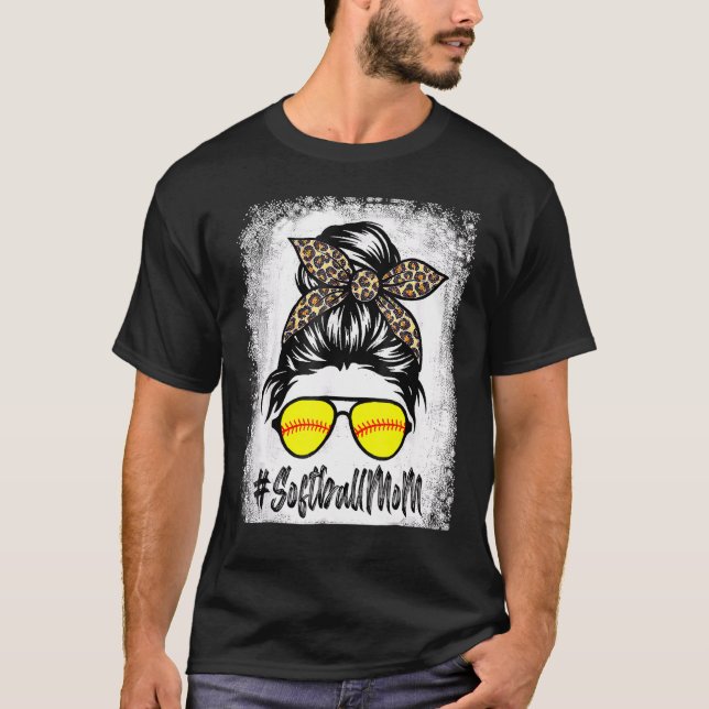 gebleicht Softball Mama Leben mit Leopard und Mess T-Shirt (Vorderseite)