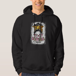 gebleicht Softball Mama Life Leopard Messy Bun Mot Hoodie