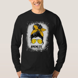 gebleicht Softball Mama Life Messy Bun Mother Day T-Shirt