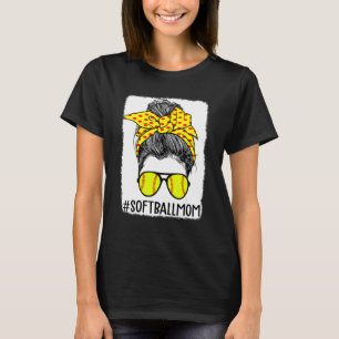 gebleicht Softball Mama Messy Bun Mama Life Mother T-Shirt