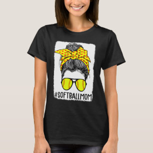 gebleicht Softball Mama Messy Bun Mama Life Mother T-Shirt